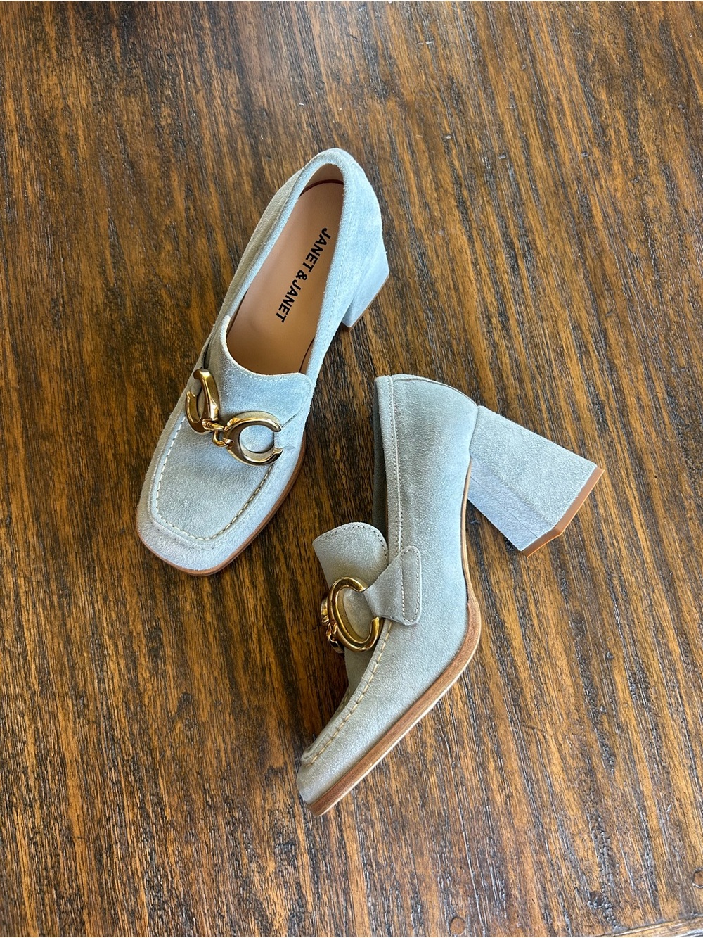 Janet And Janet NWOB Designer Turquoise Blue Suede Buckle Loafer Heels - Size 39